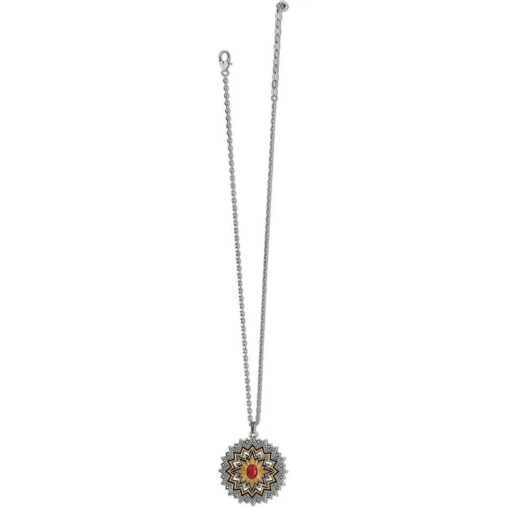 NWT New Brighton Gold/Silver Reversible Dynasty Sol Necklace w/Red Crystal